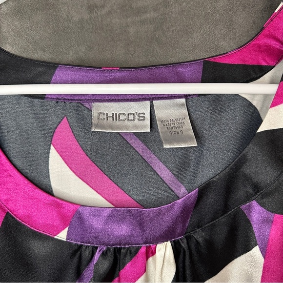 Chico’s Sleeveless Abstract Print Blouse Silky Polyester Statement Top XL 16 - Picture 5 of 7